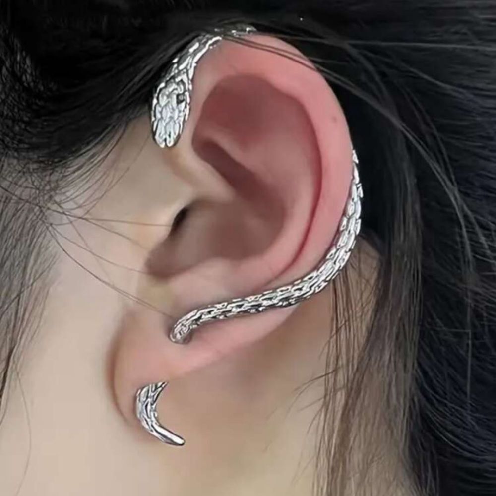 3for$20 NEW 1 Pc Vintage Snake Wrap Ear Hook Earrings Gothic  Clip  silver color
